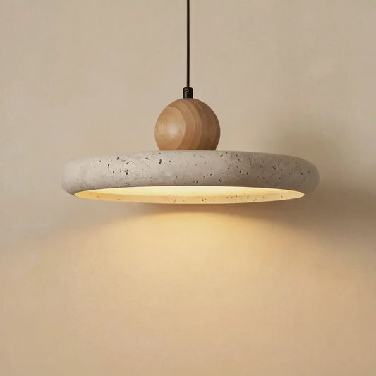 Minimalist Travertine Stone Disc Pendant Light