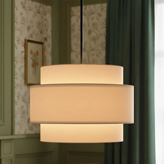 Nordic Nature Linen Double Drum Pendant Light