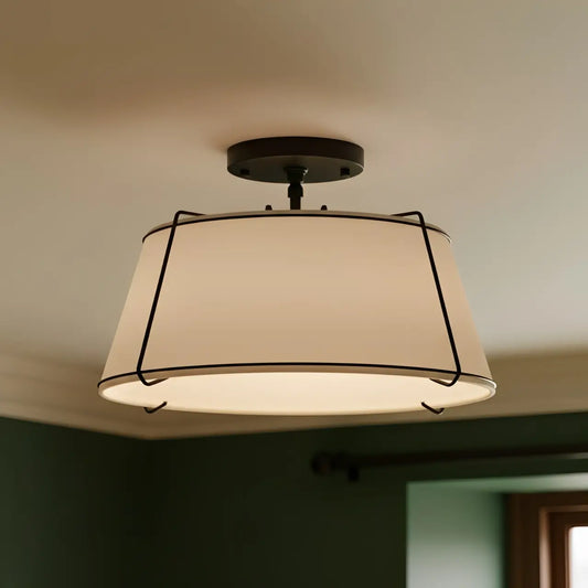 Modern Fabric Drum Semi-Flush Ceiling Light