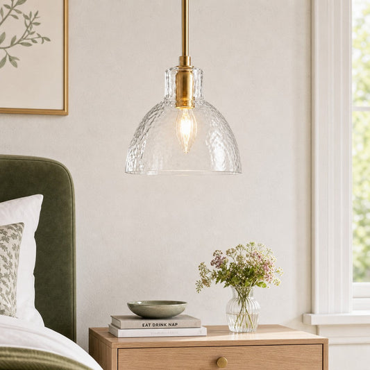 Farmhouse Hammered Clear Glass Pendant Light Vintage Brass Kitchen Island Lighting