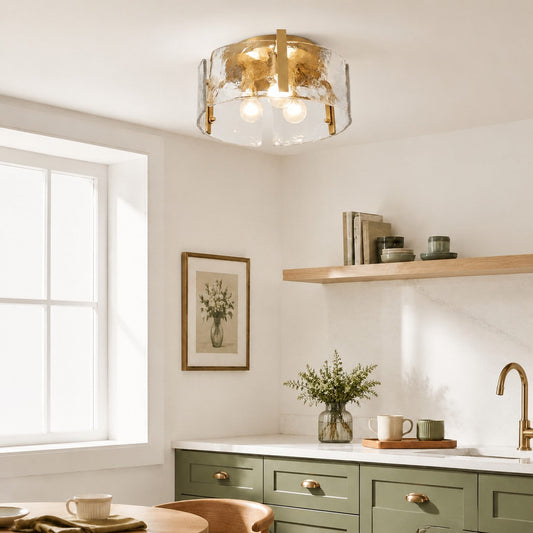 Luxury Hammered Water Glass Drum Flush Mount Light