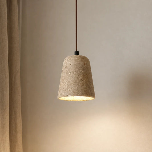 Modern Natural Travertine & Walnut Wood Pendant Light