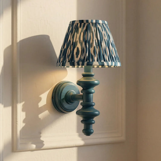 Modern Gray-Blue Column Wall Lamp with Blue Textured Lampshade