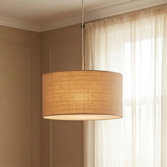 Modern Minimalist Woven Texture Fabric Drum Pendant Light for Living Room