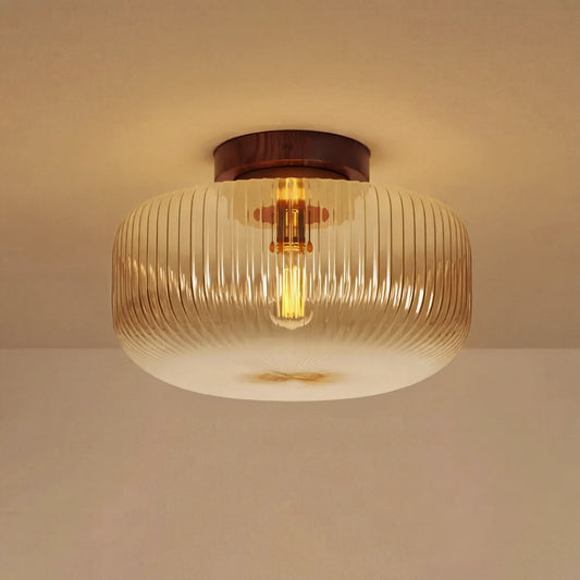 Vintage Farmhouse Textured Amber Fluted Glass Ceiling Light