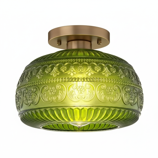 Vintage Flora Engraved Clear Glass Flush Mount Ceiling Light