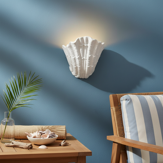 Scandinavian Shell Plaster Wall Lamp For Bedroom & Hallway