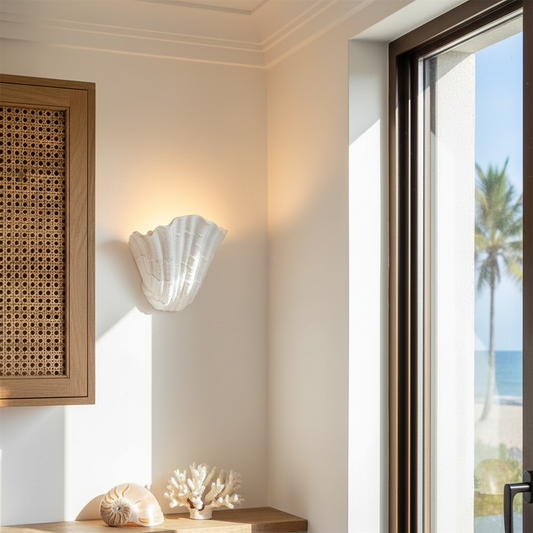 Scandinavian Shell Plaster Wall Lamp For Bedroom & Hallway