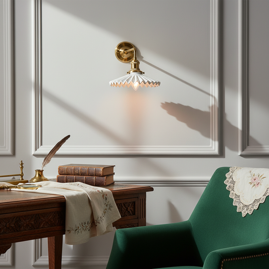 Elegant White Tiffany Ceramic Semi-Flush Wall Light