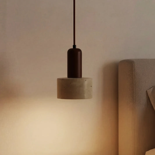 Minimalist Wood Travertine Cylinder Pendant Lamp