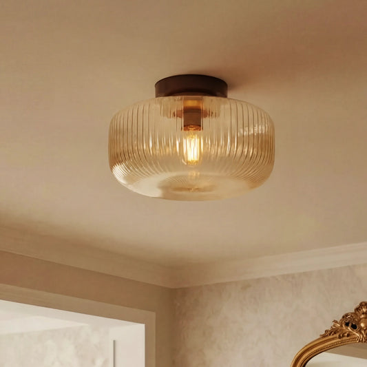 Vintage Farmhouse Textured Amber Fluted Glass Ceiling Light