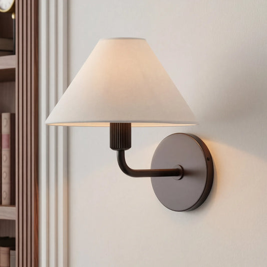 Modern Minimalist Brass Fabric Shade Wall Light for Bedroom & Living Room