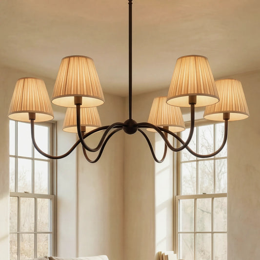 Modern Brass Fabric Lampshade 6-Head Pendant Light
