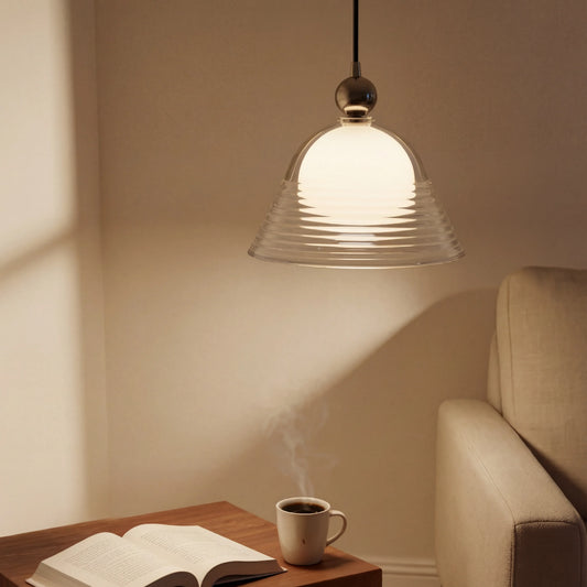 Elwin Modern Sunset Ribbed Glass Pendant Light For Bedroom
