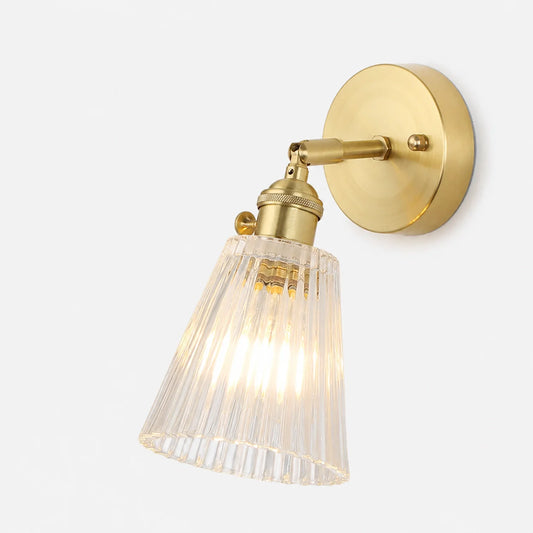 Adjustable Vintage Brass Ribbed Glass Wall Lamp
