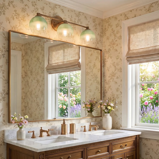 Adrian Vintage Brass Glass Globle Bathroom Vanity Light Over Mirror