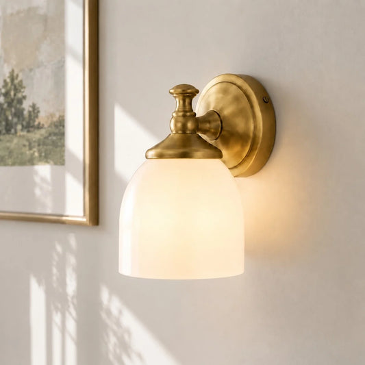 Vintage Antique Brass Milk Glass Wall Sconce