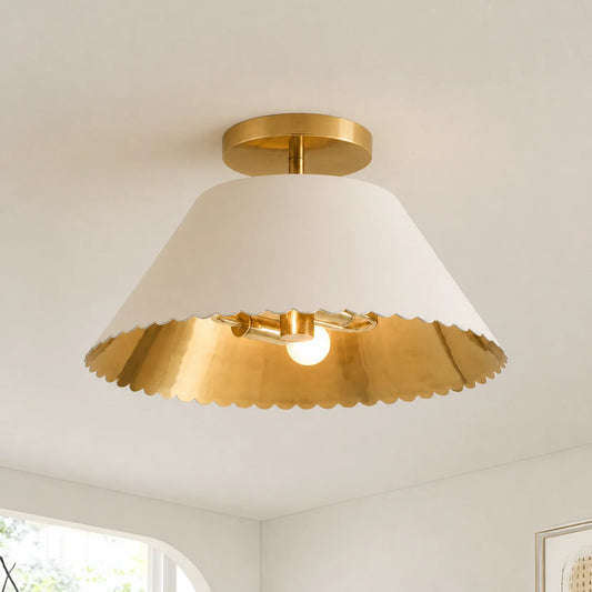 Arwen Modern Scalloped Leather Brass Ceiling Lamp