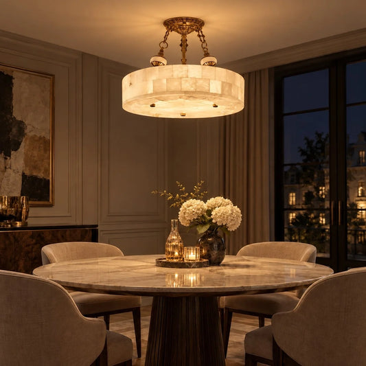 Aurevia Modern Natural Alabaster Brass Chandelier