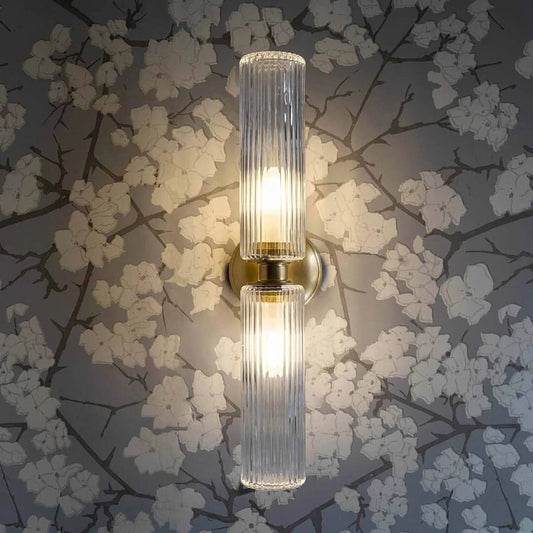 Caela Modern Fluted Glass Tube Double Sconce