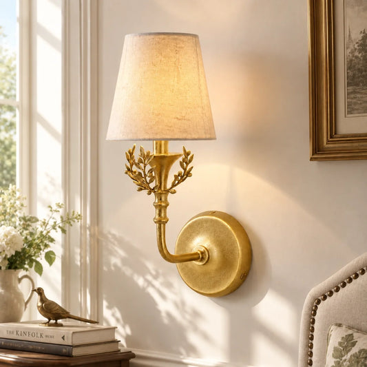 Classic Country Gold Olive Branch Fabric Wall Light