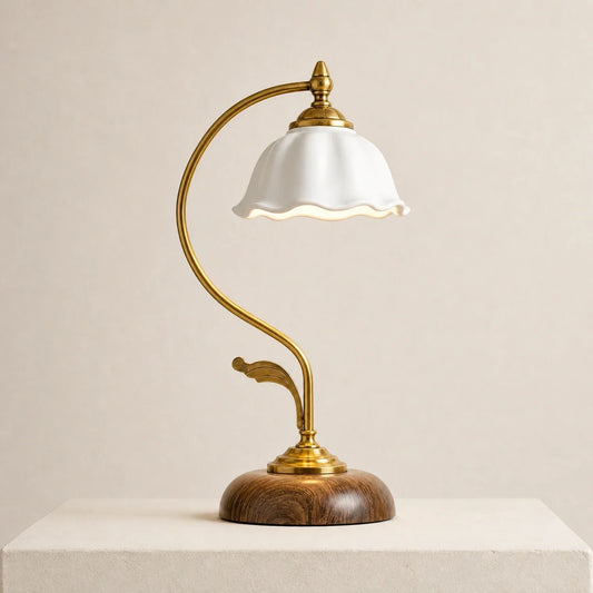 Cottage Style Ceramic Bedside Lamp with Petal Shade - view 13