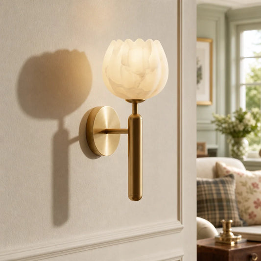 Elegant Alabaster Floral Indoor Wall Lamp