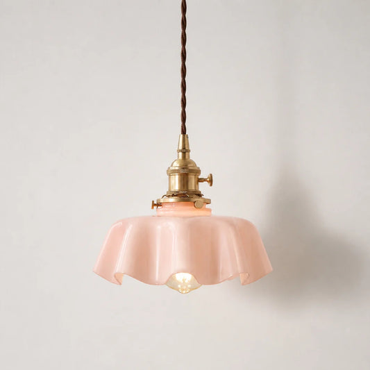 Elowen Vintage Scalloped Pastel Flower Glass Pendant Light - view 7