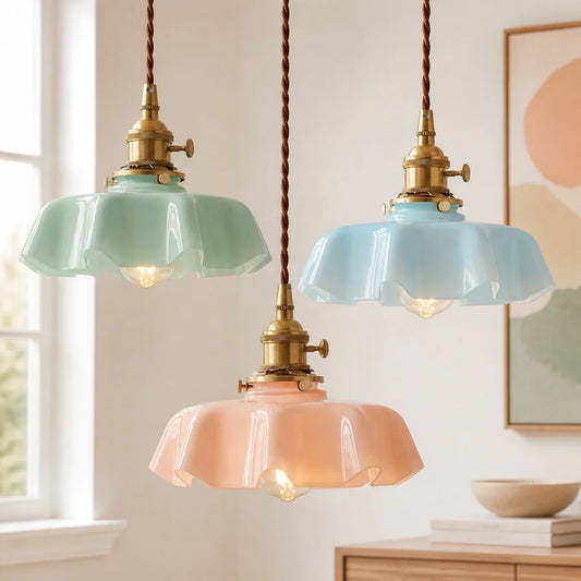Elowen Vintage Scalloped Pastel Flower Glass Pendant Light