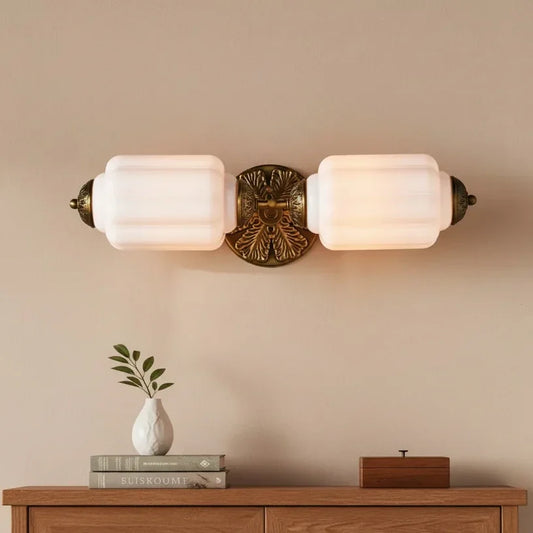 Evelyn Vintage Lantern Style Milk Glass Eloise Vanity Light