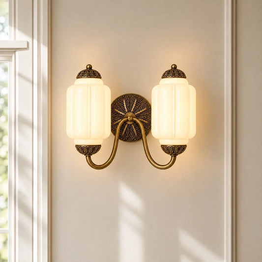 Evelyn Vintage Milk Glass Double Eloise Scallop Wall Light