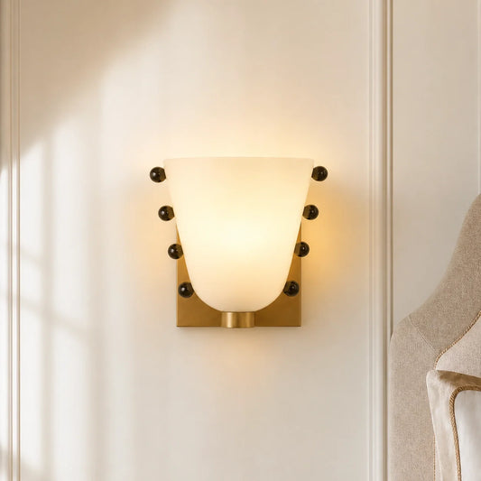 Gemma Art Deco Designer Brass Glass Wall Sconce