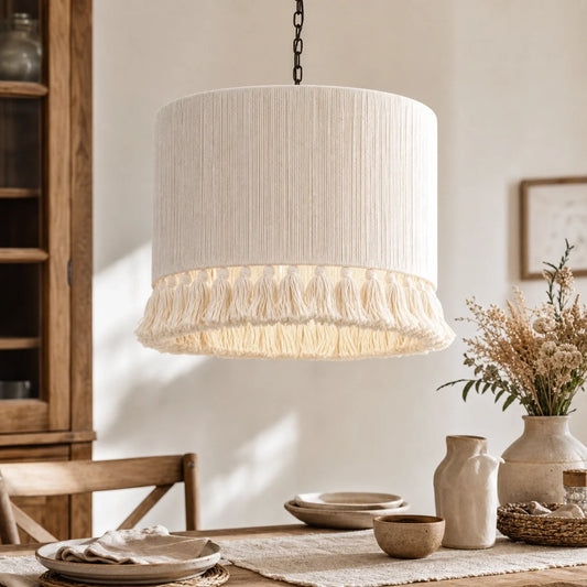 Handmade Boho Vintage French Cotton Fringe Living Room Pendant Light