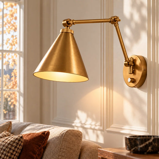 Industrial Brass Adjustable Swing Arm Wall Light