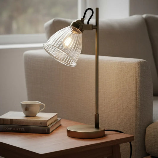 Industrial Ribbed Glass Adjustable Table Lamp