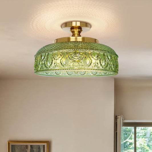 Jules Vintage Textured Glass Disc Ceiling Light