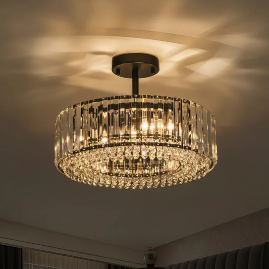 Luxury Crystal Drum Semi Flush Mount Light