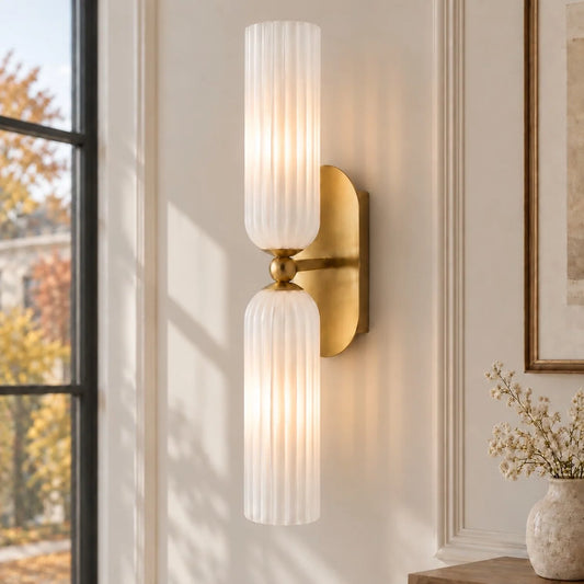 Mid-Century Ribbed Glass Wall Light for Bathrooms and Hallways