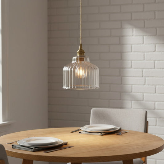 Minimalist Copper & Glass Semicircular Pendant Light