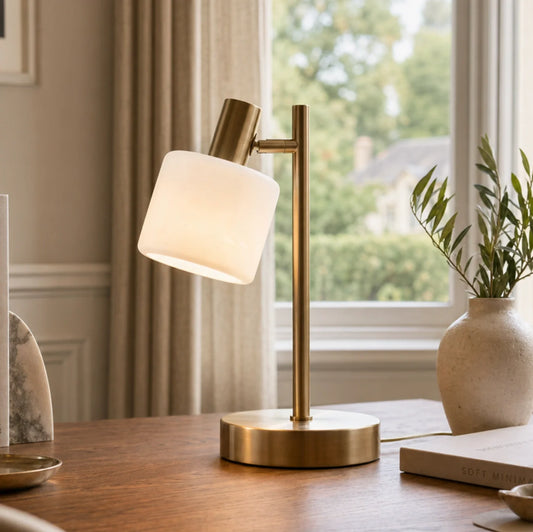 Minimalist Adjustable Porcelain Brass Table Lamp for Desk