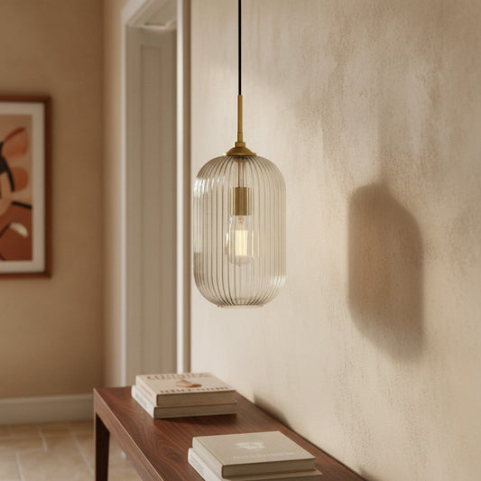 Modern Farmhouse Ribbed Glass Cylinder Pendant Light