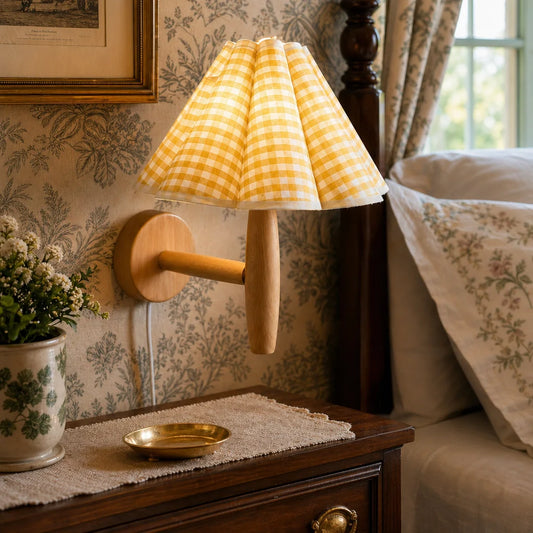 Minimalist Plug-In Fabric Wood Wall Light