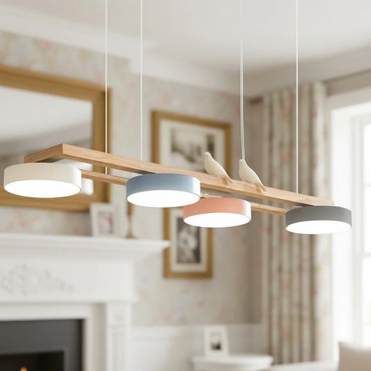 Modern Nordic Bird Inspired Wood Linear Pendant Light
