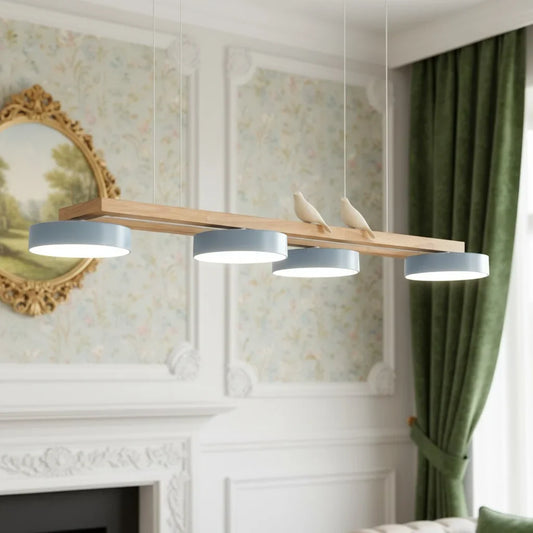 Modern Nordic Bird Inspired Wood Linear Pendant Light