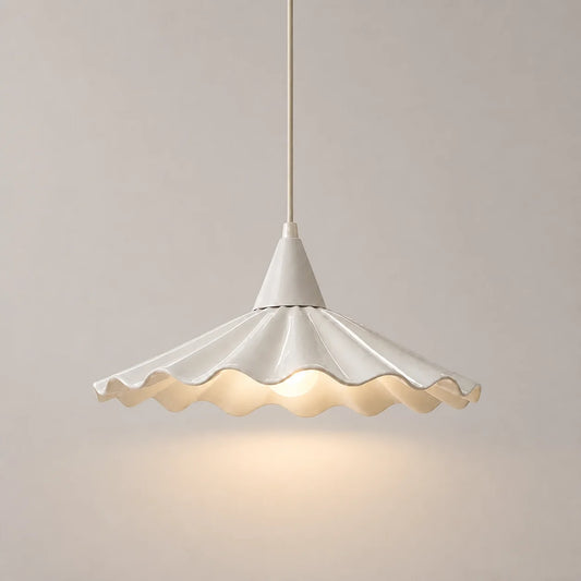 Modern Cottage Scalloped Ceramic Gloss White Pendant Light - view 5