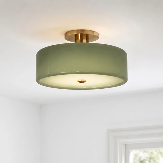 Modern Elegant Flush Mount Glass Drum Ceiling Light