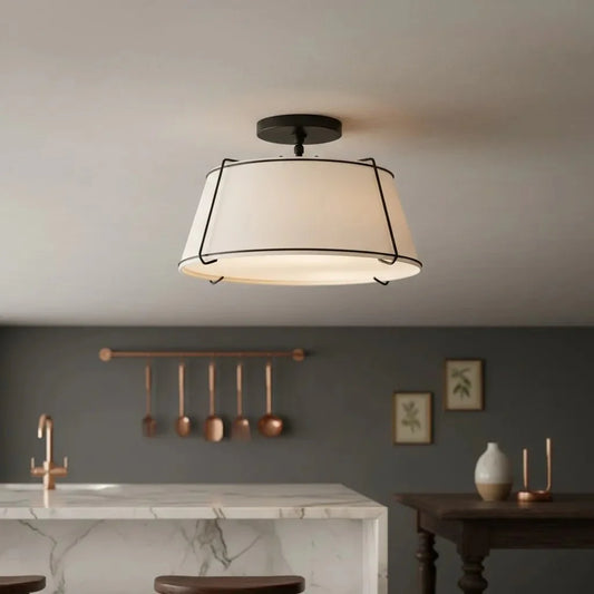 Modern Fabric Drum Semi-Flush Ceiling Light