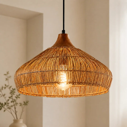 Modern Farmhouse Natural Rattan Woven Pendant Light