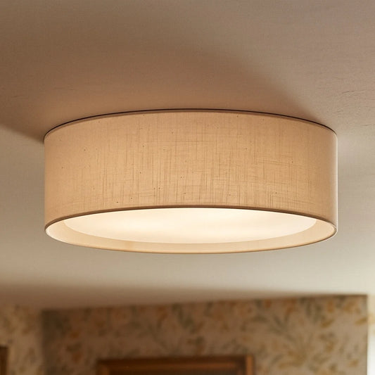 Modern Flush Mount Fabric Shade Ceiling Light for Living Room & Dining Room