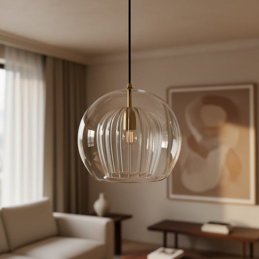 Modern Glass Globe Brass Accent Pendant Light